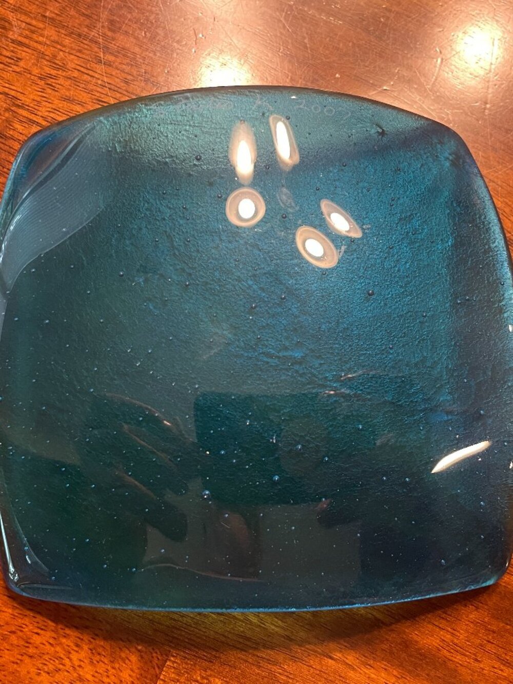 Studio K Signed Aqua Blue Trinket Dish Square 5" Frosted Shimmer Look! - Picture 2 of 4